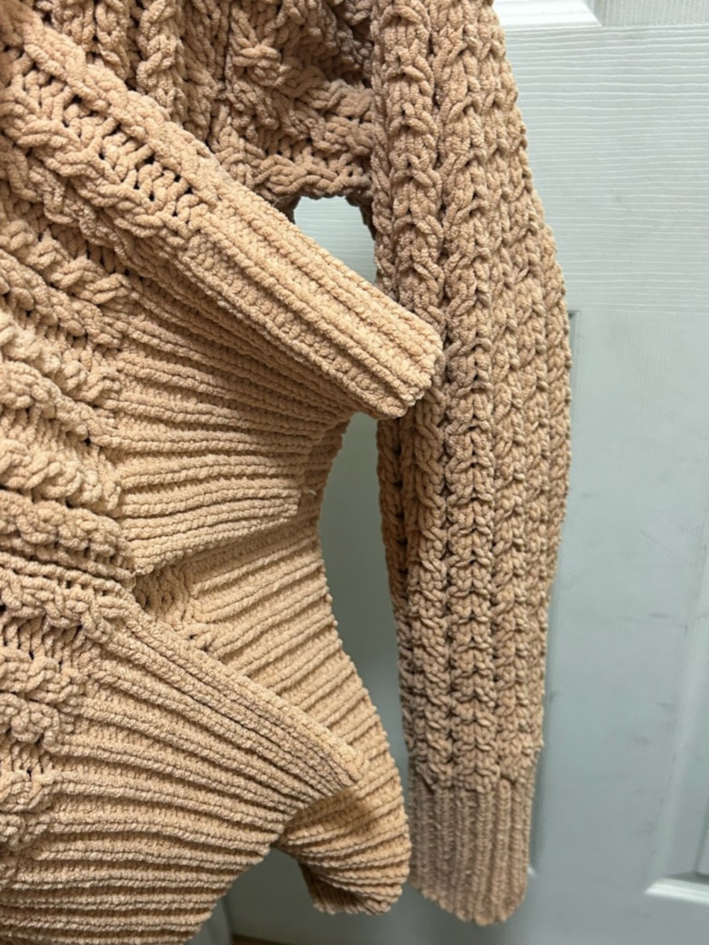Aerie Cable Car Quarter-Zip Sweater in the color Camel - Picture 6 of 9